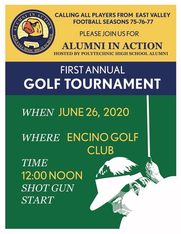 Flyer for the first annual Alumni In Action golf tournament at Encino Golf Club