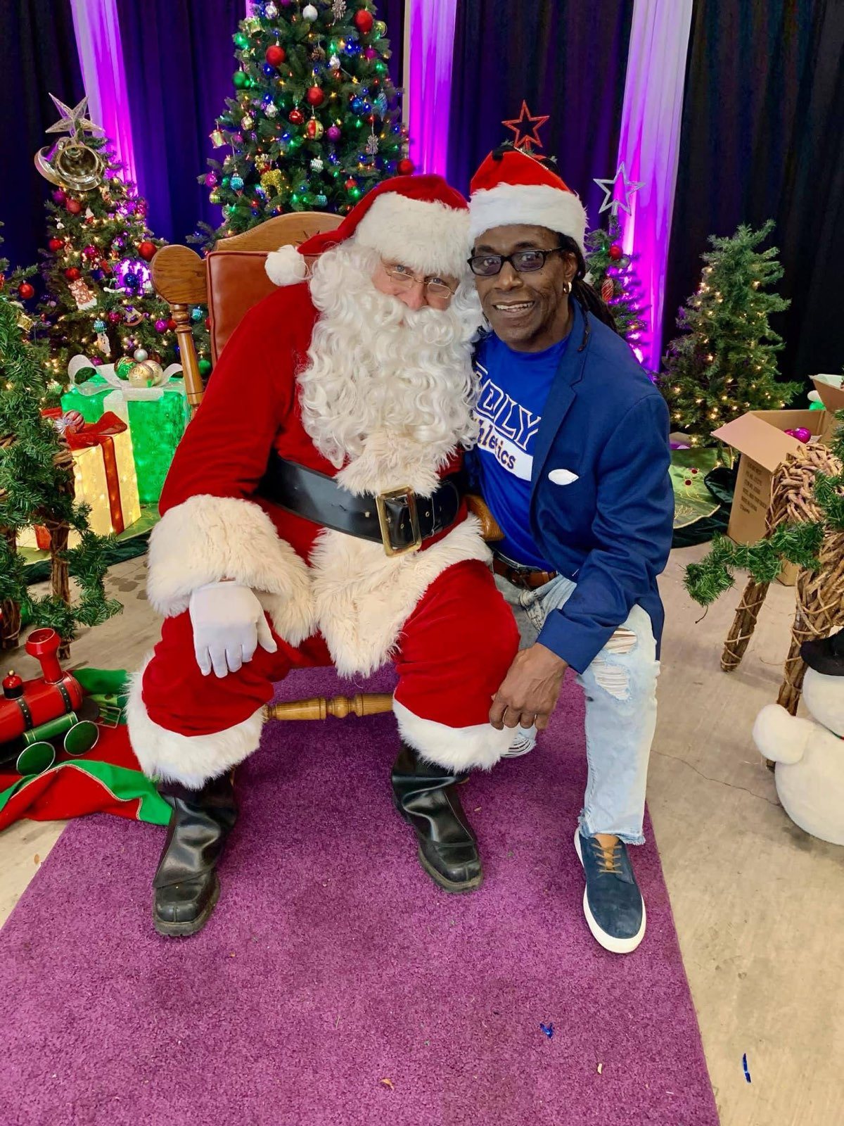 Craig Ellis handing out presents at the burn center