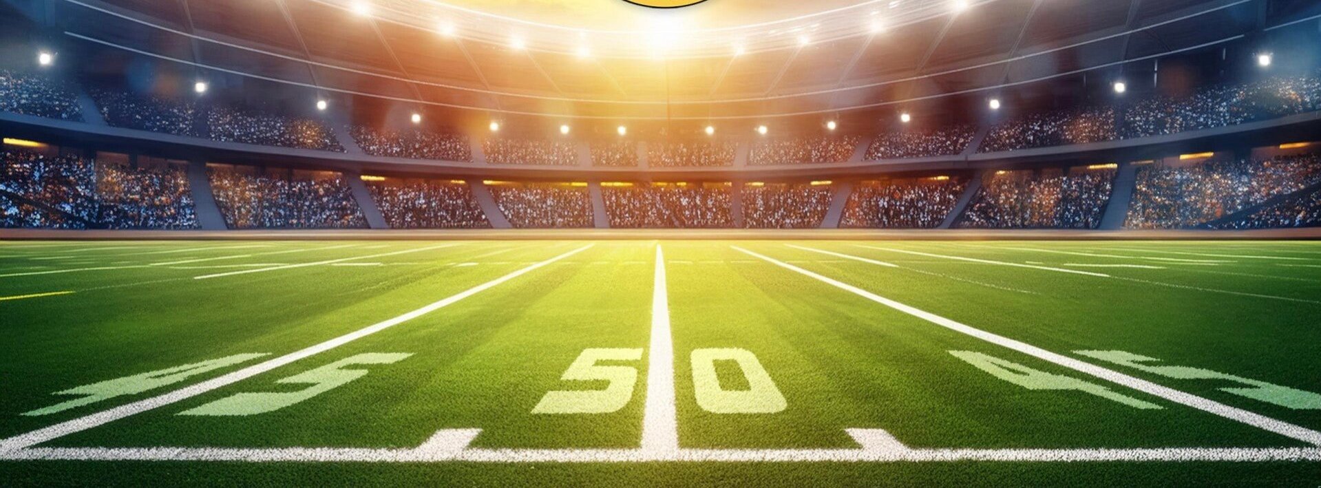 A floodlit football field seen from the fifty-yard line
